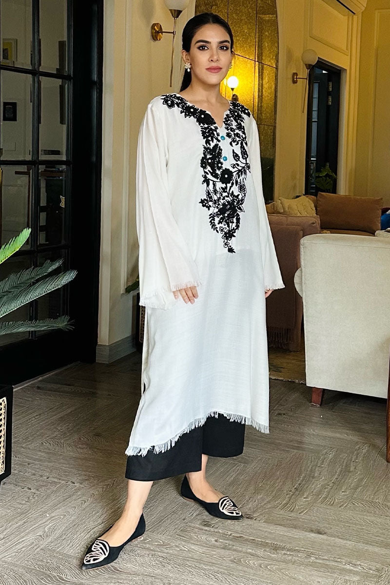Pashmina Kurta with Black Embroidery