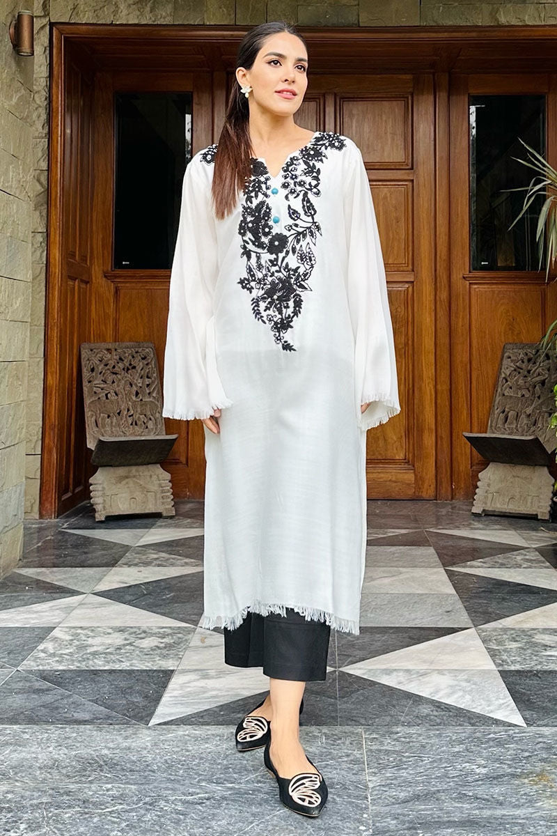 Pashmina Kurta with Black Embroidery