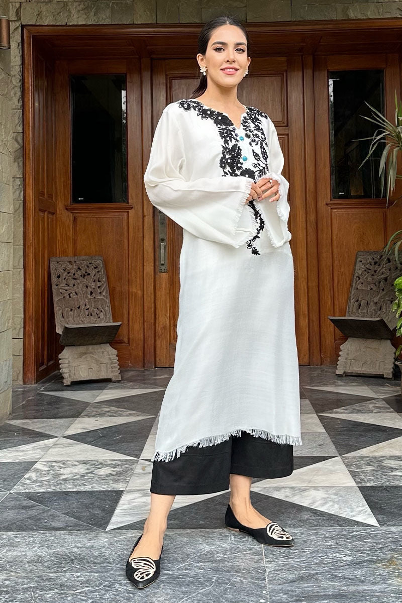 Pashmina Kurta with Black Embroidery