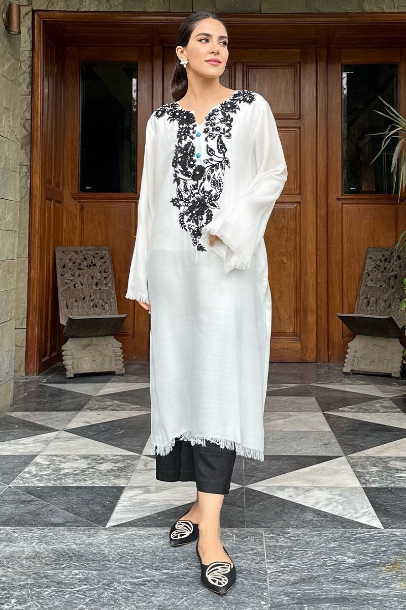 Pashmina Kurta with Black Embroidery