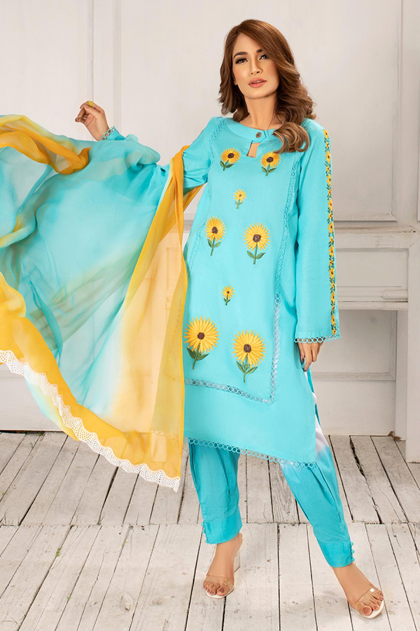 Ferozi Blue Cotton Kurta