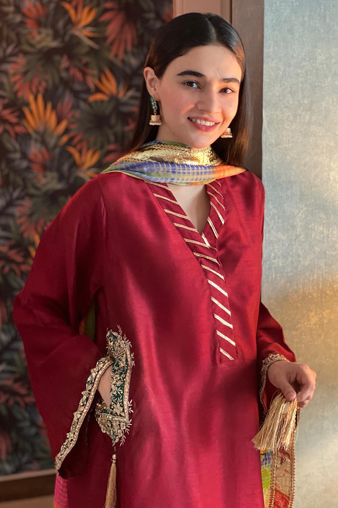 Raw Silk Suit - Crimson
