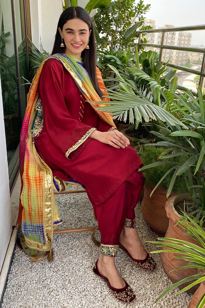 Raw Silk Suit - Crimson