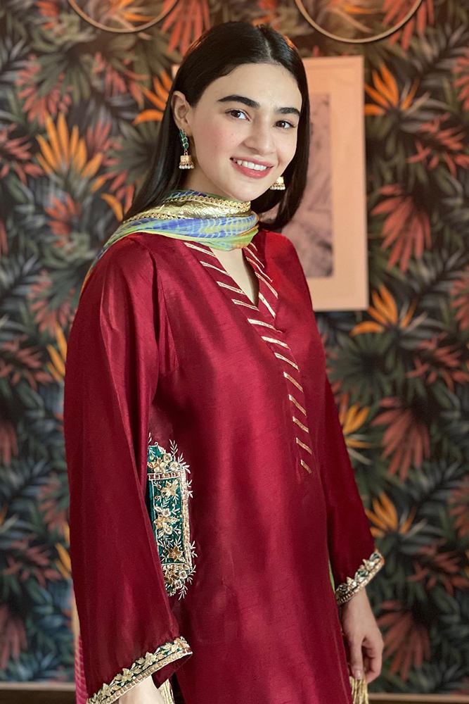 Raw Silk Suit - Crimson