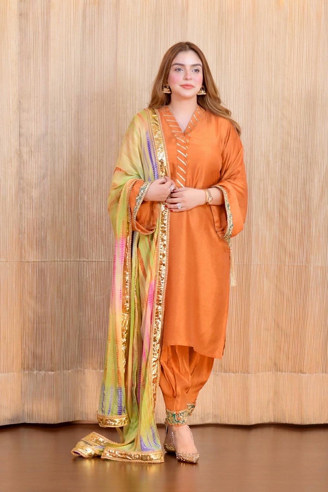 Raw Silk Suit - Rust