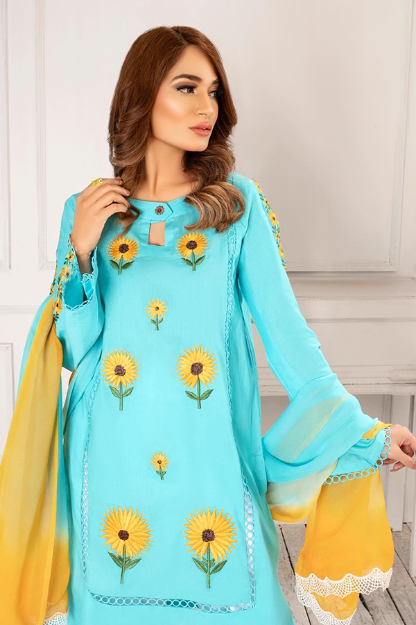 Ferozi Blue Cotton Kurta