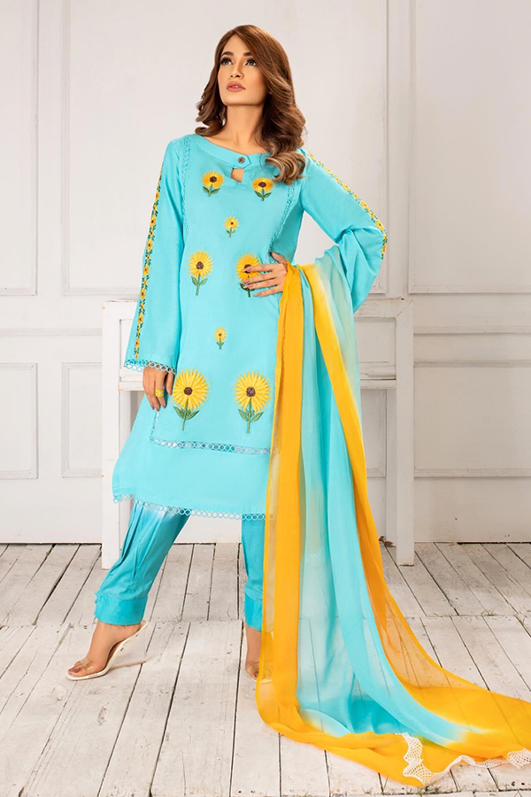 Ferozi Blue Cotton Kurta