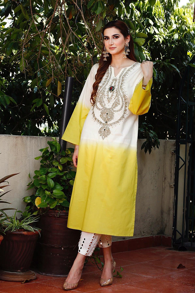 Cotton Shirt and Gota Khari Shalwar/Pants Lime