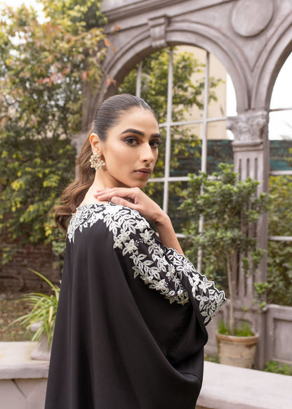  "Tale ensemble: Georgette shirt, culottes with cut work, rhinestones. Asymmetrical tunic, elegant culottes."